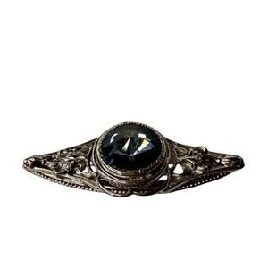 Vintage Whiting & Davis Silver Tone Blue Rivoli Crystal Stone Brooch